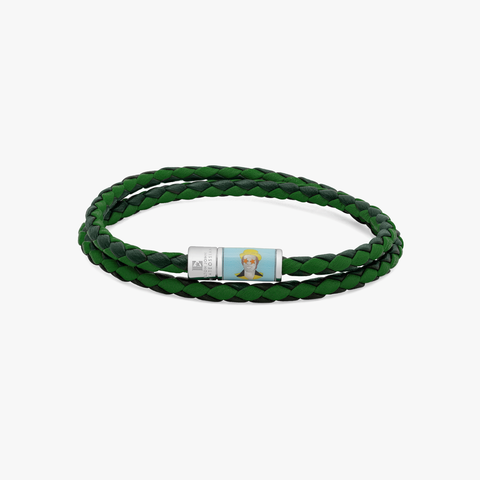 Star Pop bracelet in double wrap Italian green and dark green leather