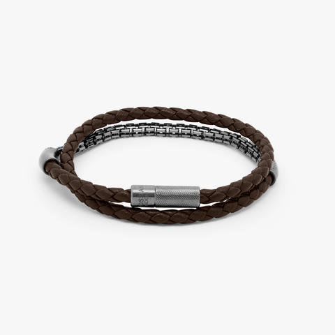 Fusione bracelet in Italian brown leather with black rhodium plated sterling silver