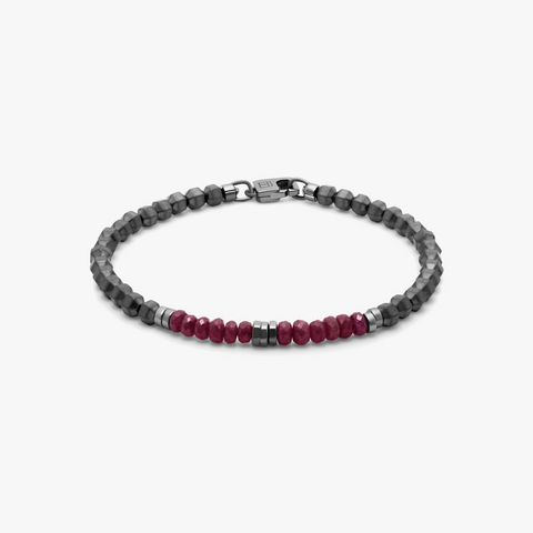 Ikosaeder-Hämatit-Edelarmband aus schwarzem Sterlingsilber
