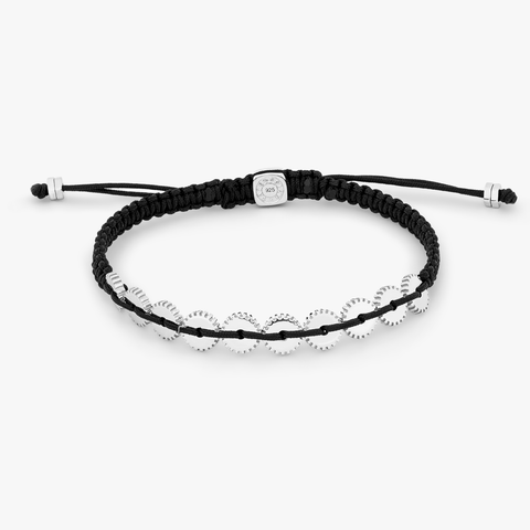 Mini Ten Gear bracelet with black macrame in sterling silver