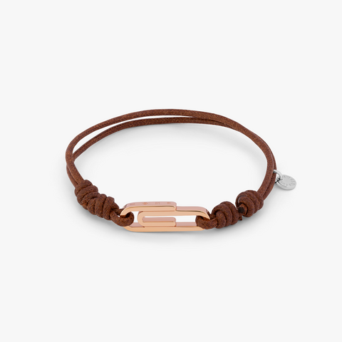Rosévergoldetes Sterlingsilber Büroklammer-Makramee-Armband mit Wachsschnur