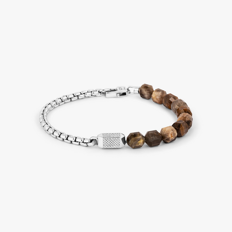 Signature Hexade Beaded Chain Bracelet in Rhodium Silver with Black Moonstone