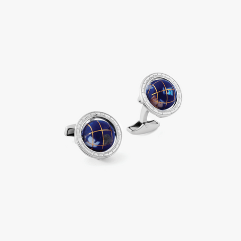 Globus-Manschettenknöpfe aus Lapis und Sterlingsilber