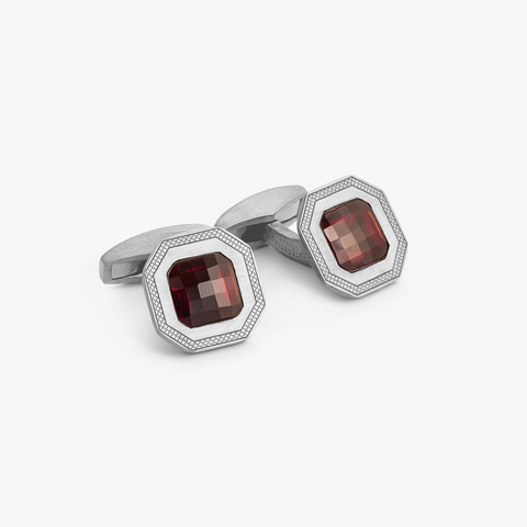 Precious CheckBoard Cufflink in Sterling Silver with Red Garnet (LIimited Edition)