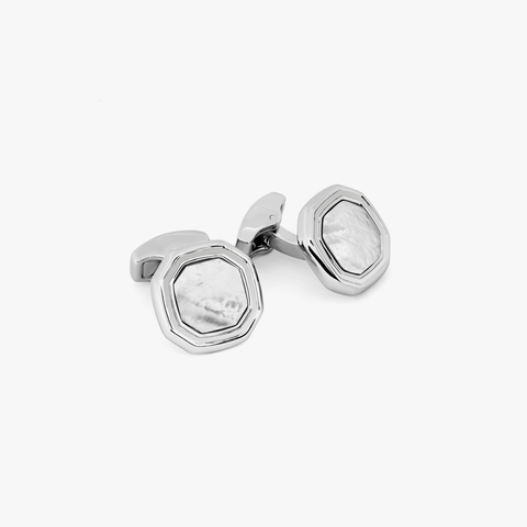 Octagon Semi-Precious Cufflinks in White Bronze & White Mother of Pearl