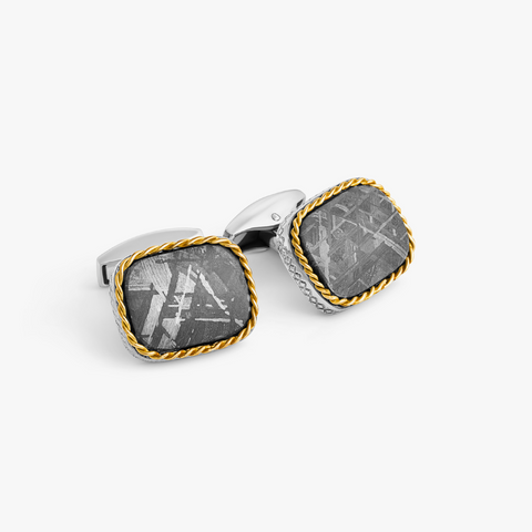 Sterling Silver Meteorite Cufflinks With 18K Yellow Gold (LIimited Edition)