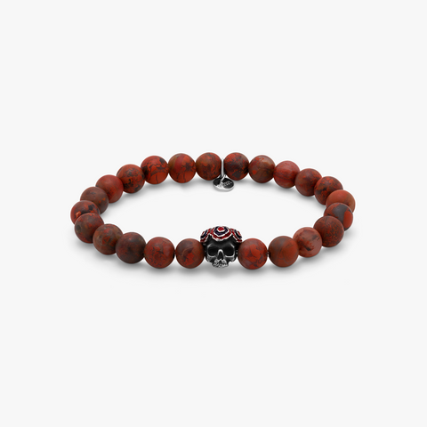 Skull Gear bracelet in red with frosted rainbow jasper