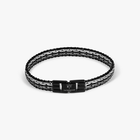 Tessellate Bracelet In Black IP Plated Stainless Steel With Black Leather