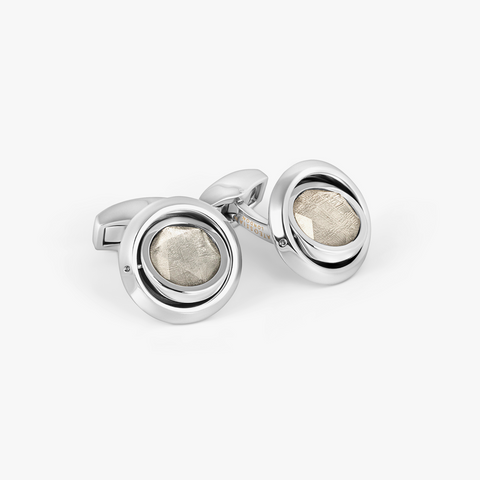 Swivelling Meteorites Cufflinks In Palladium Plated Base Metal With Grey Iron Meteorite (Limited Edition)