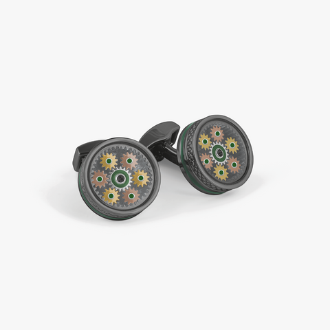 Septa Gear Cufflinks In Rose & Yellow Gold With Grey Alutex