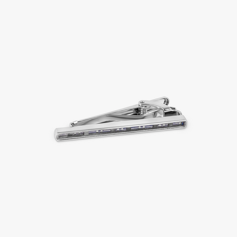 Prince Of Wales Tweed Tie Clip In Gunmetal Plated Base Metal With Blue Enamel