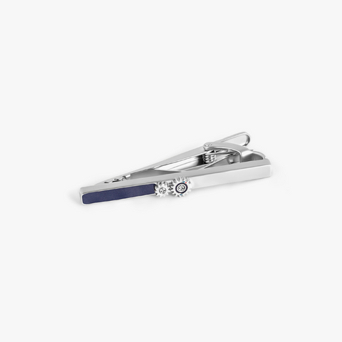 Carousel Gear Tie Clip In Palladium Plated Base Metal With Navy Enamel