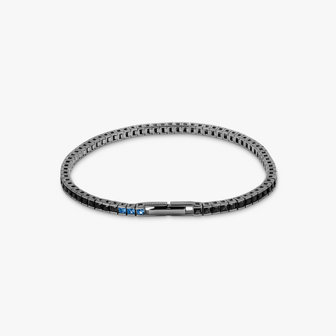 Quadro Tennis Semi-Precious Bracelet In Black Rhodium Plated Sterling Silver With Black Nano Stones