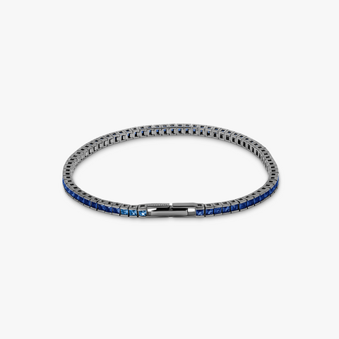 Quadro Tennis Semi-Precious Bracelet In Black Rhodium Plated Sterling Silver With Blue Spinel