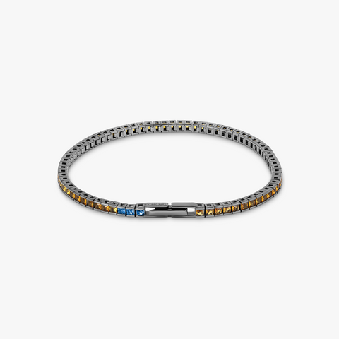 Quadro Tennis Semi-Precious Bracelet In Black Rhodium Plated Sterling Silver With Yellow Nano Stones