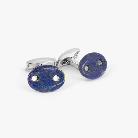 Marine Link Cufflinks In Rhodium Plated Sterling Silver With Lapis