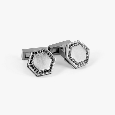 Automobili Lamborghini Hex Cufflinks In Titanium With Black Diamonds