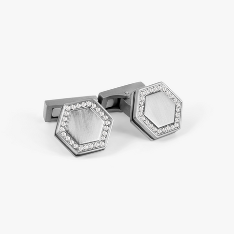 Automobili Lamborghini Hex Cufflinks In Titanium With White Diamonds