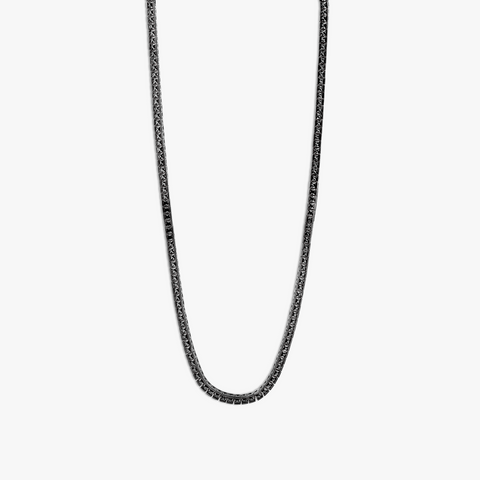 Quadro Tennis Semi-Precious Necklace In Black Rhodium Plated Sterling Silver With Black Nano Stones