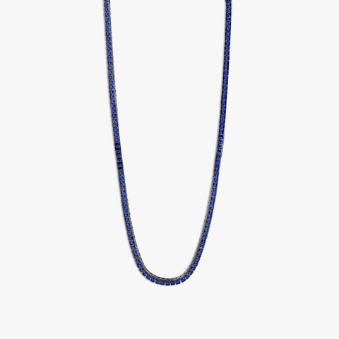 Quadro Tennis Semi-Precious Necklace In Black Rhodium Plated Sterling Silver With Blue Spinel