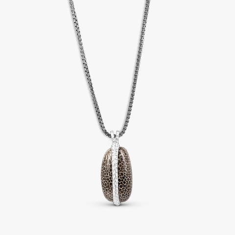 Bryozoan Pebble Necklace In Rhodium Plated Sterling Silver With Fossilised Coral