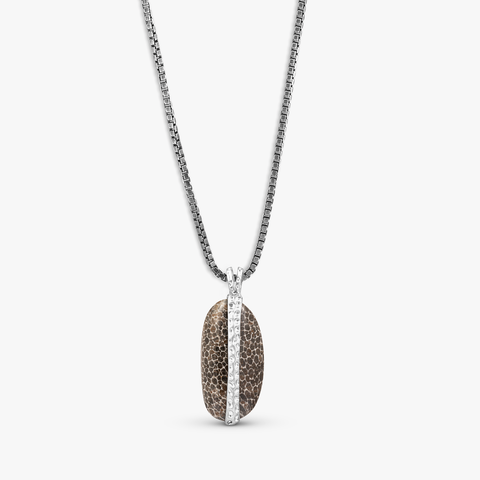 Bryozoan Pebble Necklace In Rhodium Plated Sterling Silver With Fossilised Coral