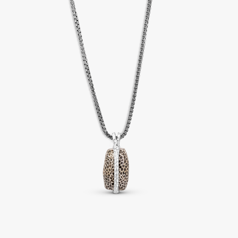 Bryozoan Pebble Necklace In Rhodium Plated Sterling Silver With Fossilised Coral