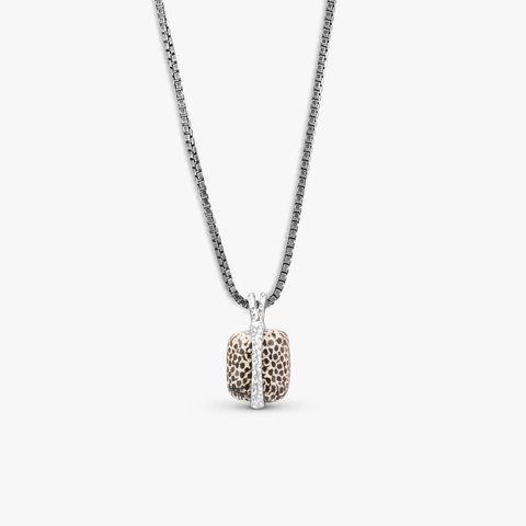 Bryozoan Pebble Necklace In Rhodium Plated Sterling Silver With Fossilised Coral