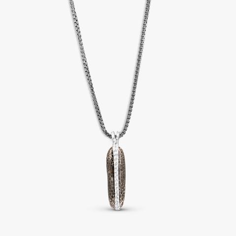Bryozoan Pebble Necklace In Rhodium Plated Sterling Silver With Fossilised Coral