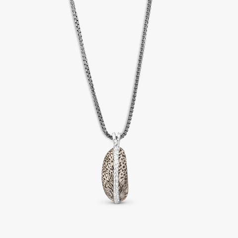Bryozoan Pebble Necklace In Rhodium Plated Sterling Silver With Fossilised Coral