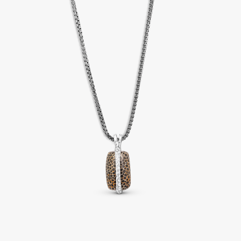 Bryozoan Pebble Necklace In Rhodium Plated Sterling Silver With Fossilised Coral