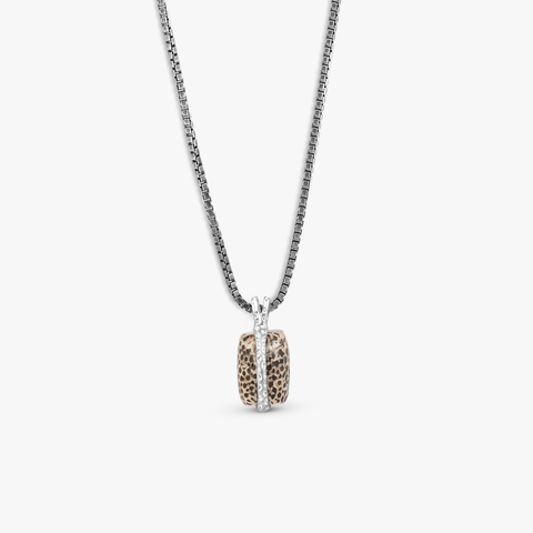 Bryozoan Pebble Necklace In Rhodium Plated Sterling Silver With Fossilised Coral