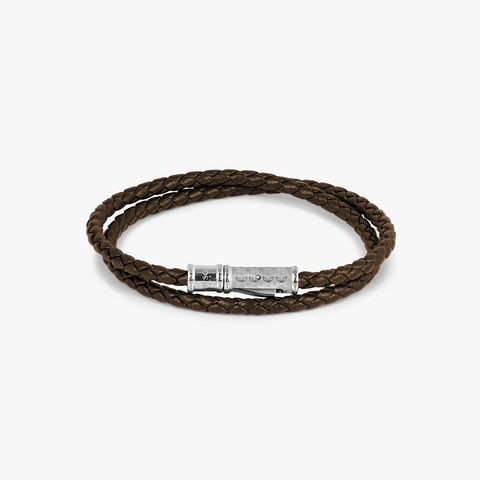 THOMPSON Lucky Clover Double Wrap Bracelet In Brown Leather