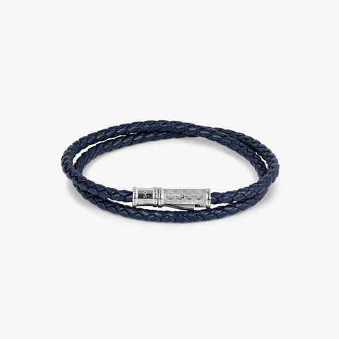 THOMPSON Lucky Clover Double Wrap Bracelet In Navy Leather
