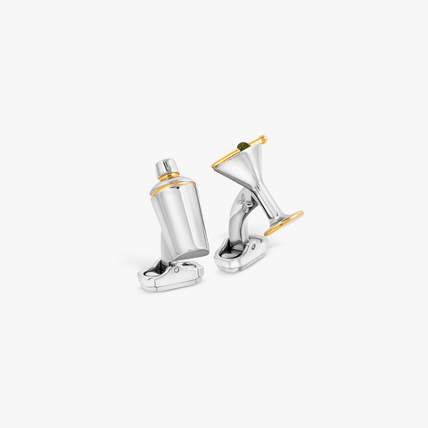 THOMPSON Martini Glass And Shaker Cufflinks In Palladium plated Base Metal With Green Enamel