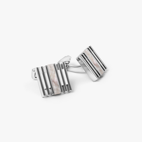 THOMPSON Summer Stripes Cufflinks In Palladium plated Base Metal With White Mother Of Pearl