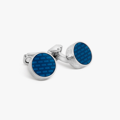 THOMPSON Brick Cufflinks In Rhodium plated Base Metal With Blue Enamel