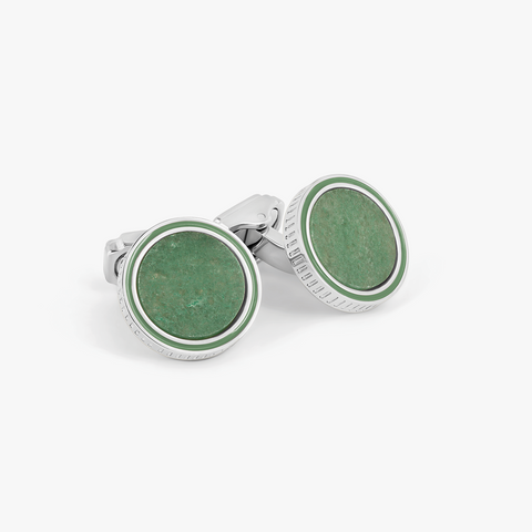 ThompsonTambor Cufflinks in White Bronze Plated with Green Aventurine