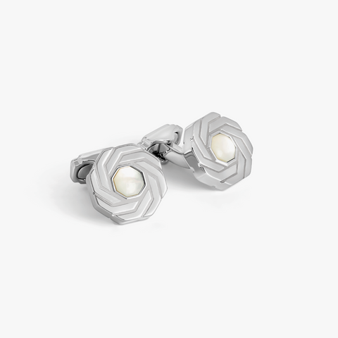 Thompson Octagon Insignia Cufflink in Palladium Plated with Onyx