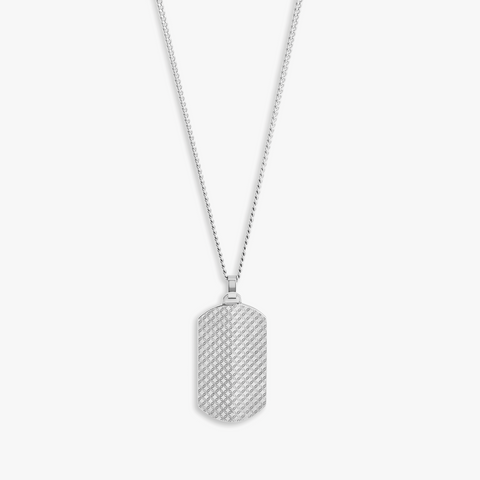 Thompson Lucky Clover Dog Tag Necklace in Stainless Steel