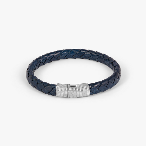 Giza Double Click Pelle Bracelet In Rhodium & Navy Leather