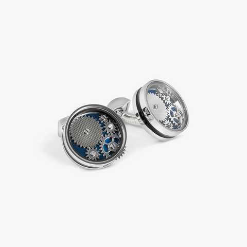 Blue Palladium Plated Carousel Gear Nuovo Cufflinks