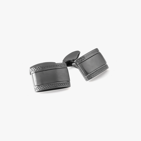 Signature D-Shape Silver Cufflinks in Black Rhodium