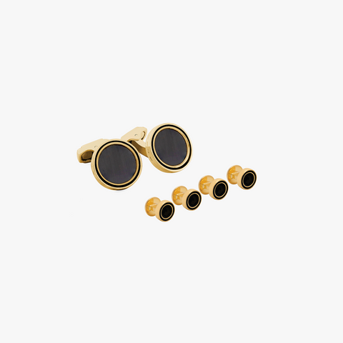 Thompson Onyx Yellow Gold Plated Shirt Studs