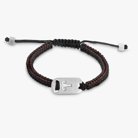 Silbernes Widder-Armband mit braunem Makramee