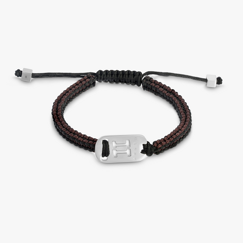 Silbernes Gemini-Armband mit braunem Makramee