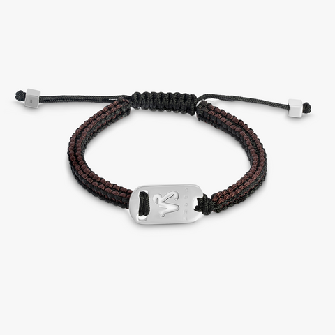 Steinbock-Armband aus Silber mit braunem Makramee