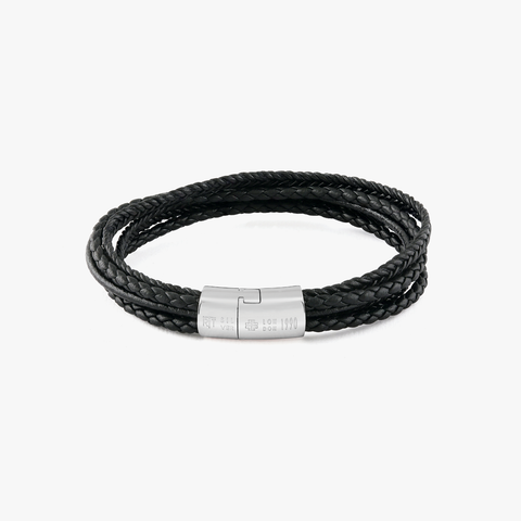 Cobra Multi-Strand Armband aus italienischem schwarzem Leder mit Sterlingsilber