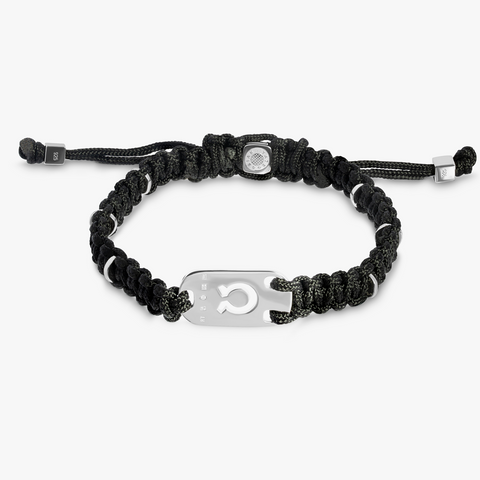 Silbernes Taurus-Armband mit schwarzem Makramee