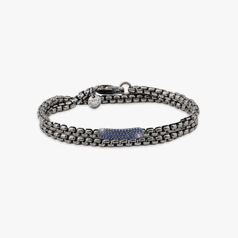 Schwarz rhodiniertes Catena Stabarmband aus Sterlingsilber mit Saphiren